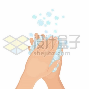 正在洗手冒起蓝色肥皂泡泡4570190矢量图片免抠素材