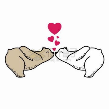 亲吻的卡通白熊和棕熊情人节png图片免抠矢量素材