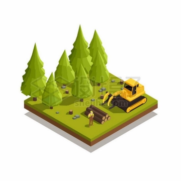 2.5D风格伐木工开着伐木车在森林里开采木头4505691矢量图片免抠素材免费下载