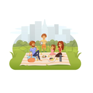 一家四口在草地上野餐温馨家庭插画3291414矢量图片免抠素材