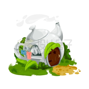 童话故事中的茶壶形状卡通小房子房屋3148743矢量图片免抠素材
