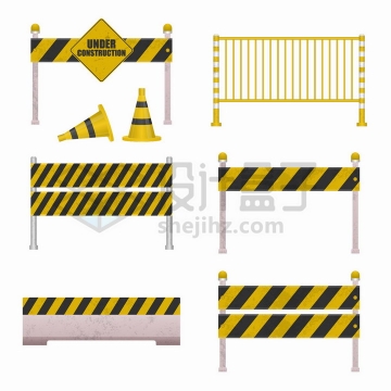 橡胶路锥公路隔离栅栏和钢护栏等公路设施png图片免抠矢量素材
