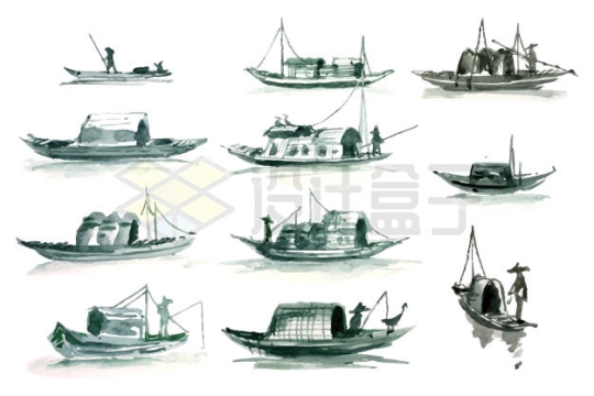  11 ink painting style Chinese painting boats 4701241 vector picture free material
