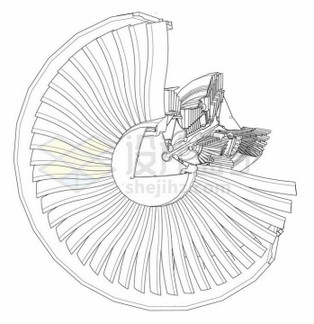 一台涡扇发动机飞机发动机内部结构线图1294593矢量图片免抠素材