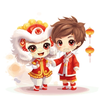 中国新年春节身穿传统服饰的卡通男孩女孩4103098矢量图片免抠素材
