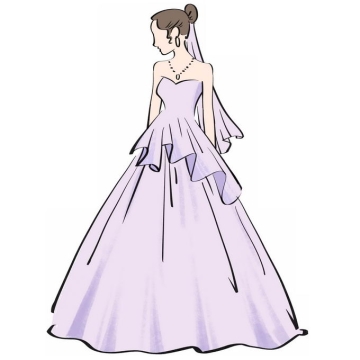 身穿紫色婚纱新娘手绘线条插画7326712矢量图片免抠素材免费下载
