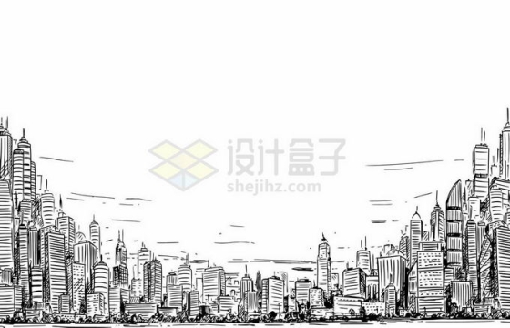 手绘素描城市天际线高楼大厦线条插画2426119矢量图片免抠素材