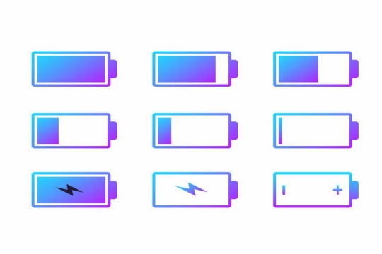 蓝紫渐变色风格充电电池电量显示png图片免抠eps矢量素材