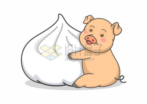 卡通小肥猪抱着一只肉包子1108873矢量图片免抠素材