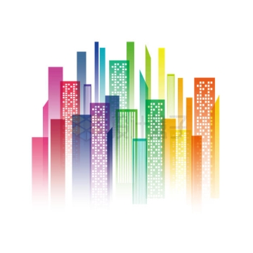 彩色色块组成的城市高楼大厦地平线2686344矢量图片免抠素材