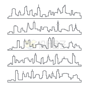 5款线条组成的城市高楼大厦地平线图案1785191矢量图片免抠素材