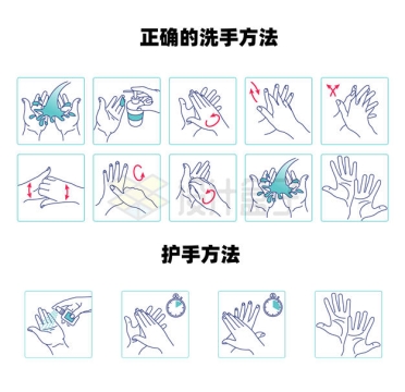 线条风格正确的洗手方式洗手步骤和护手方法5310731矢量图片免抠素材