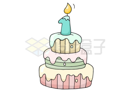 卡通风格一岁1岁生日蛋糕三层蛋糕6386268矢量图片免抠素材