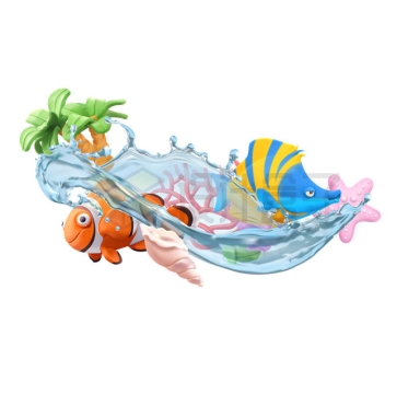 海水水花中的小丑鱼和贝壳热带海岛旅游6788211矢量图片免抠素材