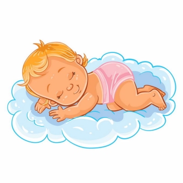 卡通小宝宝睡在淡蓝色的云朵上4524024矢量图片免抠素材