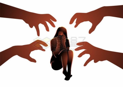 黑手伸向害怕的女孩象征了对女性的侵害4545766矢量图片免抠素材