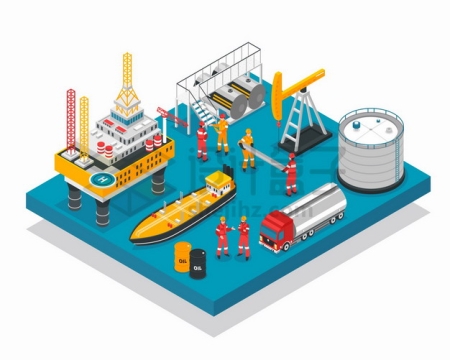 海上钻井平台磕头机油轮油罐车石油开采存储工业png图片素材