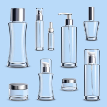  A collection of all kinds of transparent cosmetic bottle pictures