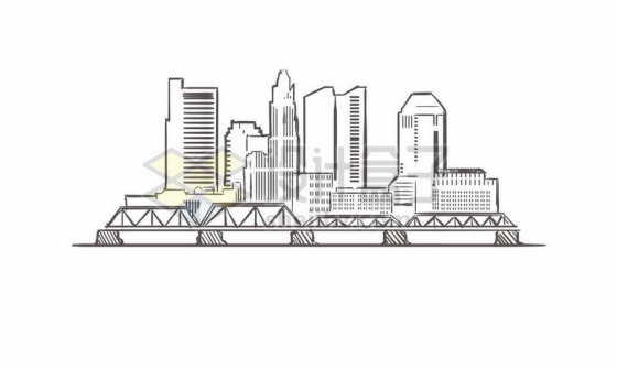 黑色线条手绘城市高楼大厦铁路桥天际线手绘插画2363937矢量图片免费下载