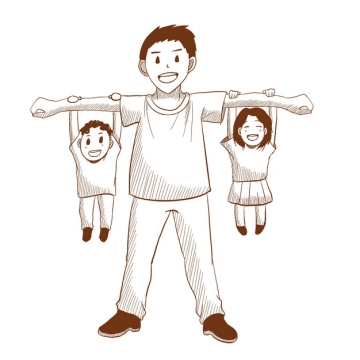 爸爸手臂上吊着儿子和女儿父亲节素描插画506656png图片素材