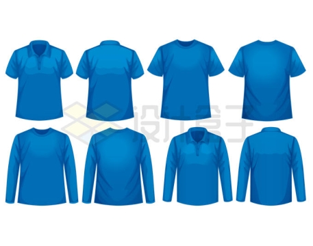 8款不同样式的蓝色T恤POLO衫服装7607528矢量图片免抠素材