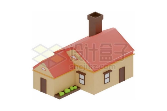 红瓦黄墙的卡通房子3D建筑物模型3480475PSD免抠图片素材