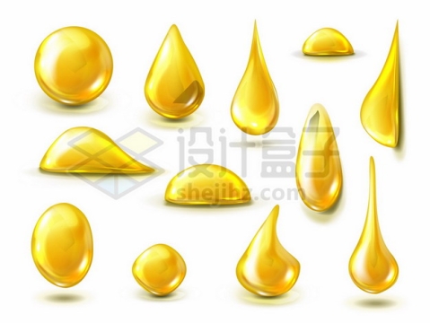 各种金黄色的油滴液滴水滴效果577105png图片素材