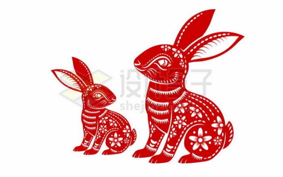 2023年兔年小兔子图案红色剪纸1360687矢量图片免抠素材
