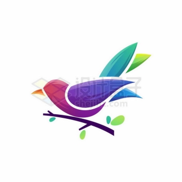 创意彩色枝头的小鸟标志logo设计8003390矢量图片免抠素材