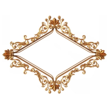 3D立体风格金色欧式图案组成的菱形边框装饰5006570免抠图片素材