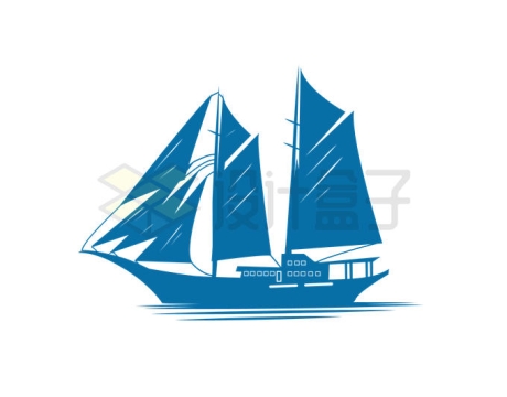蓝色的帆船剪影扬帆起航插画3960058矢量图片免抠素材