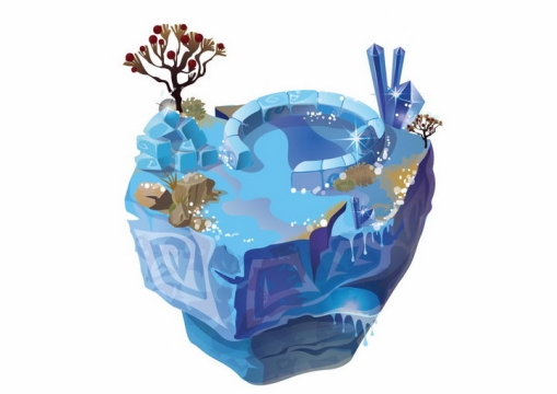 蓝色卡通水池水晶宝石悬空岛悬浮岛png图片免抠ai矢量素材