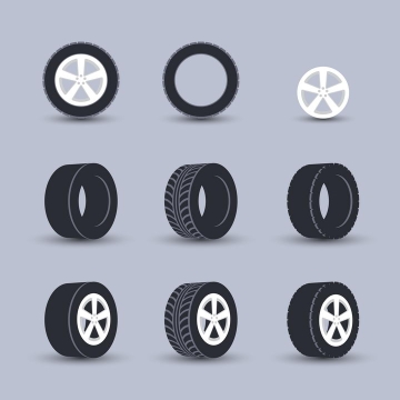 黑色的汽车轮胎和白色的轮毂png图片免抠矢量素材