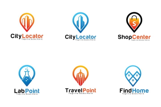 6款水滴线条风格城市建筑logo设计方案图片免抠矢量图素材