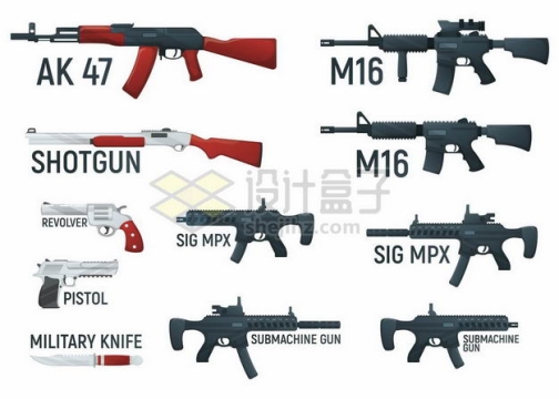 AK47自动步枪M16步枪散弹枪冲锋枪手枪匕首等轻武器8077091png图片免抠素材