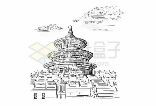 天坛北京中国传统建筑铅笔画涂鸦绘画2866225矢量图片免抠素材