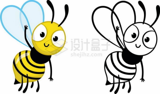 彩色和黑白色卡通蜜蜂7114348矢量图片免抠素材