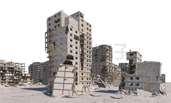 战争地震后倒塌的城市建筑废墟8245732PSD免抠图片素材