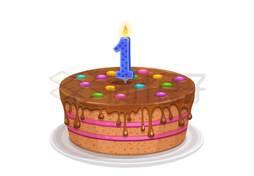 巧克力1岁生日蜡烛一岁生日蛋糕9106068矢量图片免抠素材