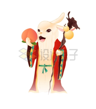 兔年捧着仙桃的卡通老寿星插画4148941矢量图片免抠素材