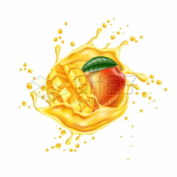 芒果和飞溅的黄色果汁效果创意广告制作9579749矢量图片免抠素材
