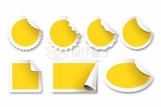 掀起一角的各种形状的黄色贴纸标签纸4406844矢量图片免抠素材免费下载