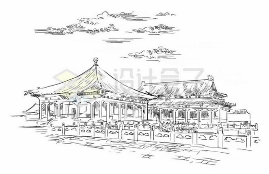 北京故宫宫殿中国传统建筑铅笔画涂鸦绘画4560657矢量图片免抠素材