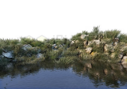 池塘河边水边的石头岸边上的茅草从1657746PSD免抠图片素材