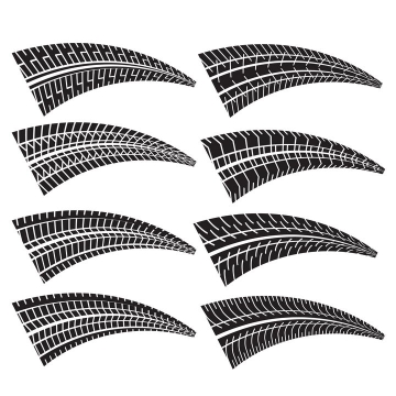 8款不同花纹的弯曲汽车轮胎印车轮印png图片免抠矢量素材