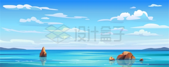 卡通风格蔚蓝色的大海和蓝天风景图3331375矢量图片免抠素材