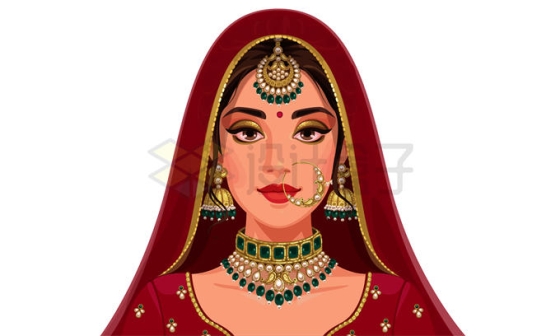 披着红色头巾传统服饰的卡通印度美女8277097矢量图片免抠素材