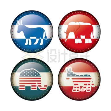 2款象征民主党和共和党的毛驴大象驴象之争按钮3900073矢量图片免抠素材