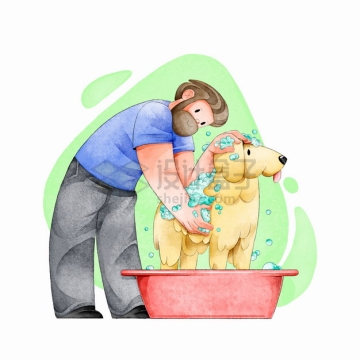 给狗狗洗澡宠物彩绘插画png图片素材