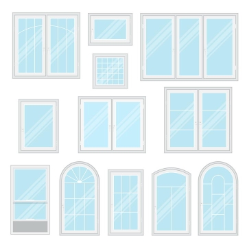 各种形状和风格的淡蓝色玻璃窗图片免抠矢量素材